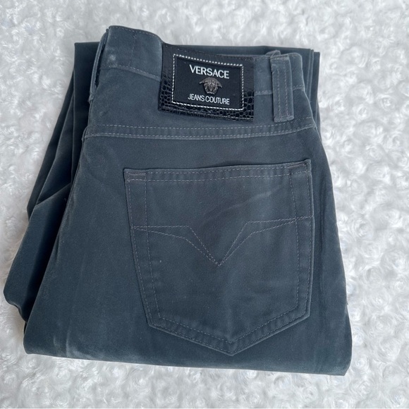 Versace Jeans Collection Pants - Versace Jeans Couture NWOT Ittierre Spa Gray Velvet High Rise Pants Size Size 28